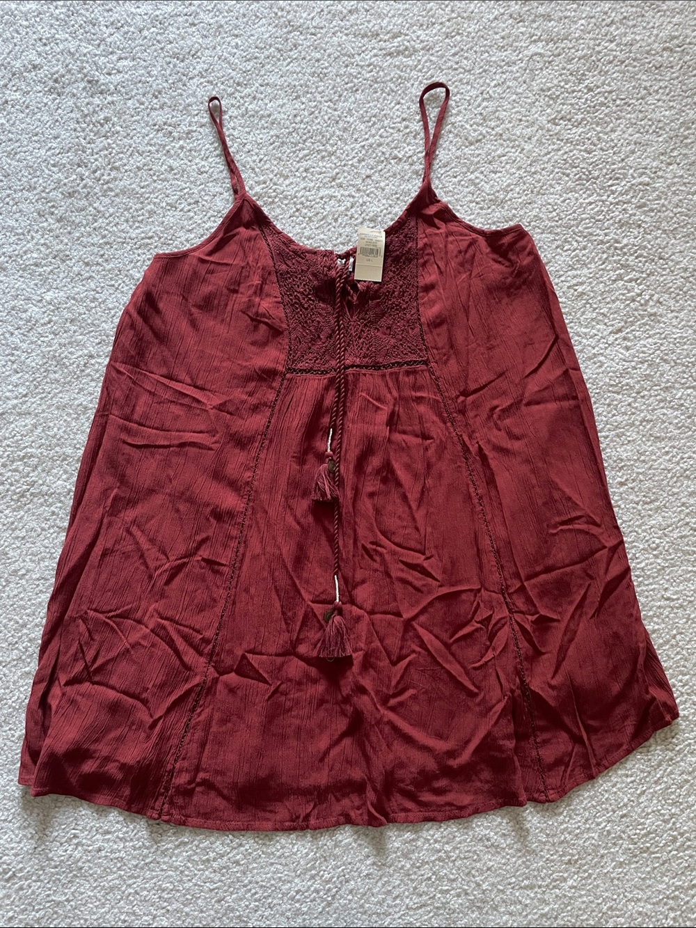 American Eagle Outfitters Burgundy Dress with Tassel Detail, Size L NWT